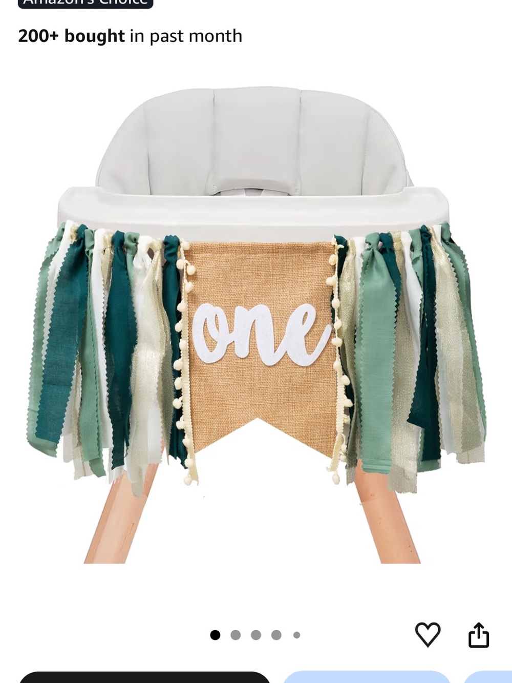First Birthday High Chair Banner Garland in Green and Cream